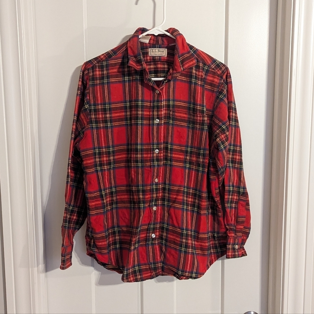 L.L. Bean Vintage Red Scotch Plaid Flannel Made In USA sz 12